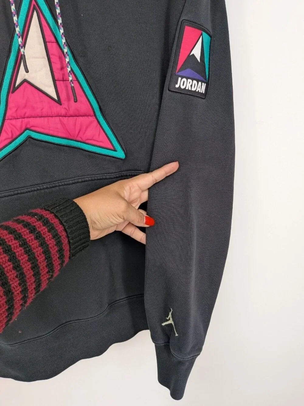 Jordan Hoodie Standard Fit Pullover Fleece Logo Patchwork Y2K Streetwear Large